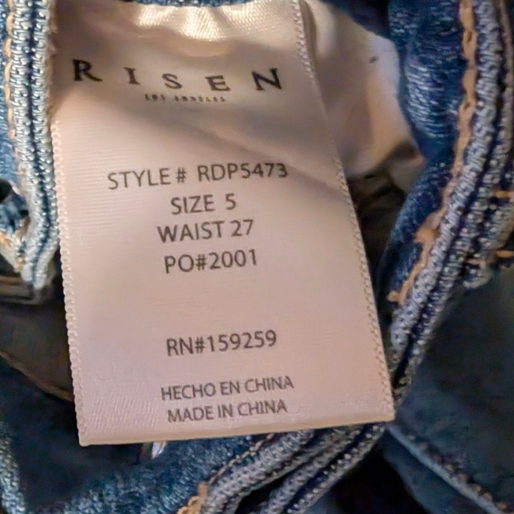 Risen Two Tone Bleach Denim Jeans Size 27 Straight Leg High Rise Contrast Wash - Picture 12 of 12